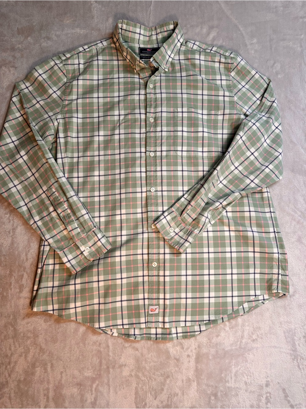 Vineyard Vines Green and Pink Plaid Button-Down Shirt